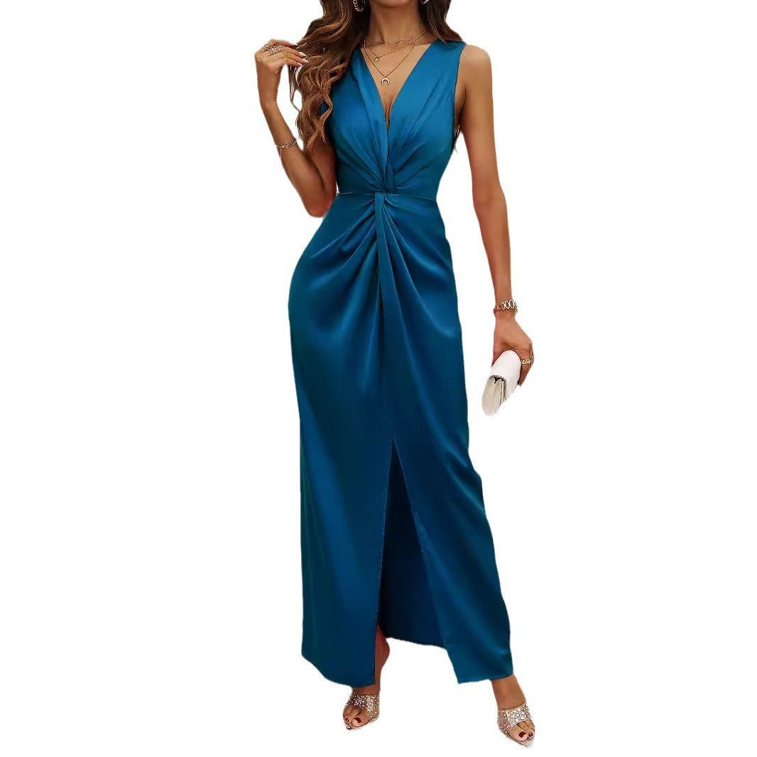 Damen Langkleid mit elegantem Wickeldesign und figurbetontem Schnitt Drune