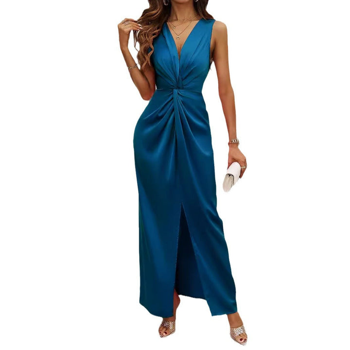 Damen Langkleid mit elegantem Wickeldesign und figurbetontem Schnitt Drune