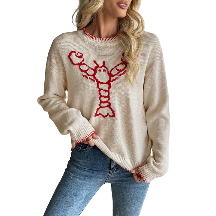Damen Verspielter Pullover mit Hummer-Motiv Drune