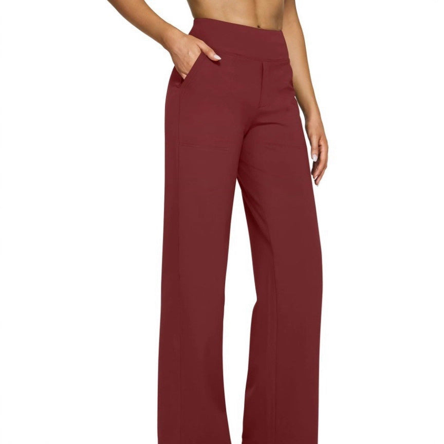 Damen nan fließende High-Waist-Hose mit extra weitem Bein, elastischem Komfortbund und Eingrifftaschen Drune