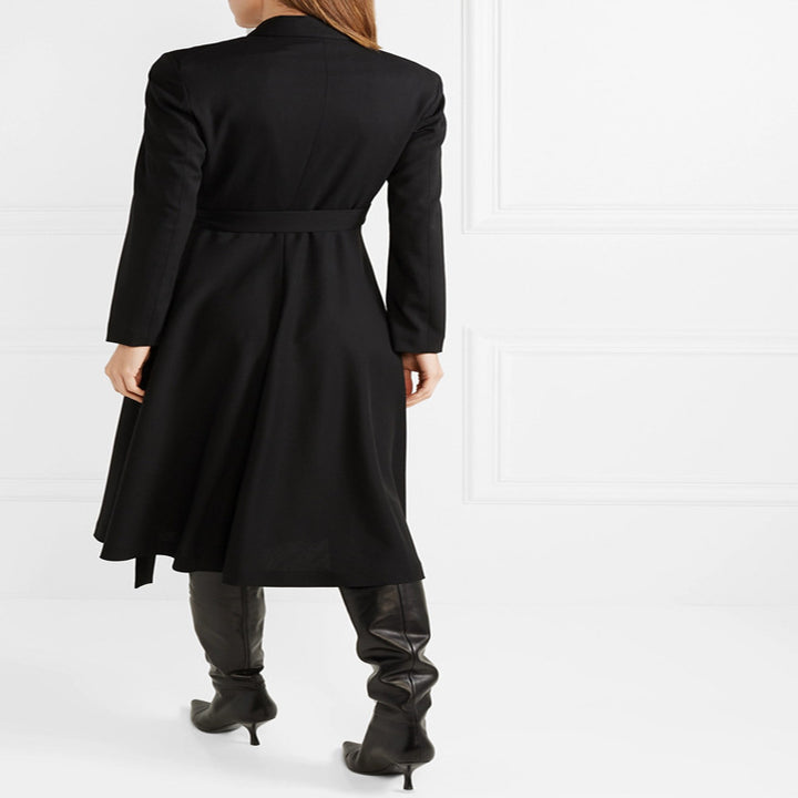 Damen Wickel‑Midikleid‑Mantel im Tailoring mit Schalkragen und Bindegürtel Drune