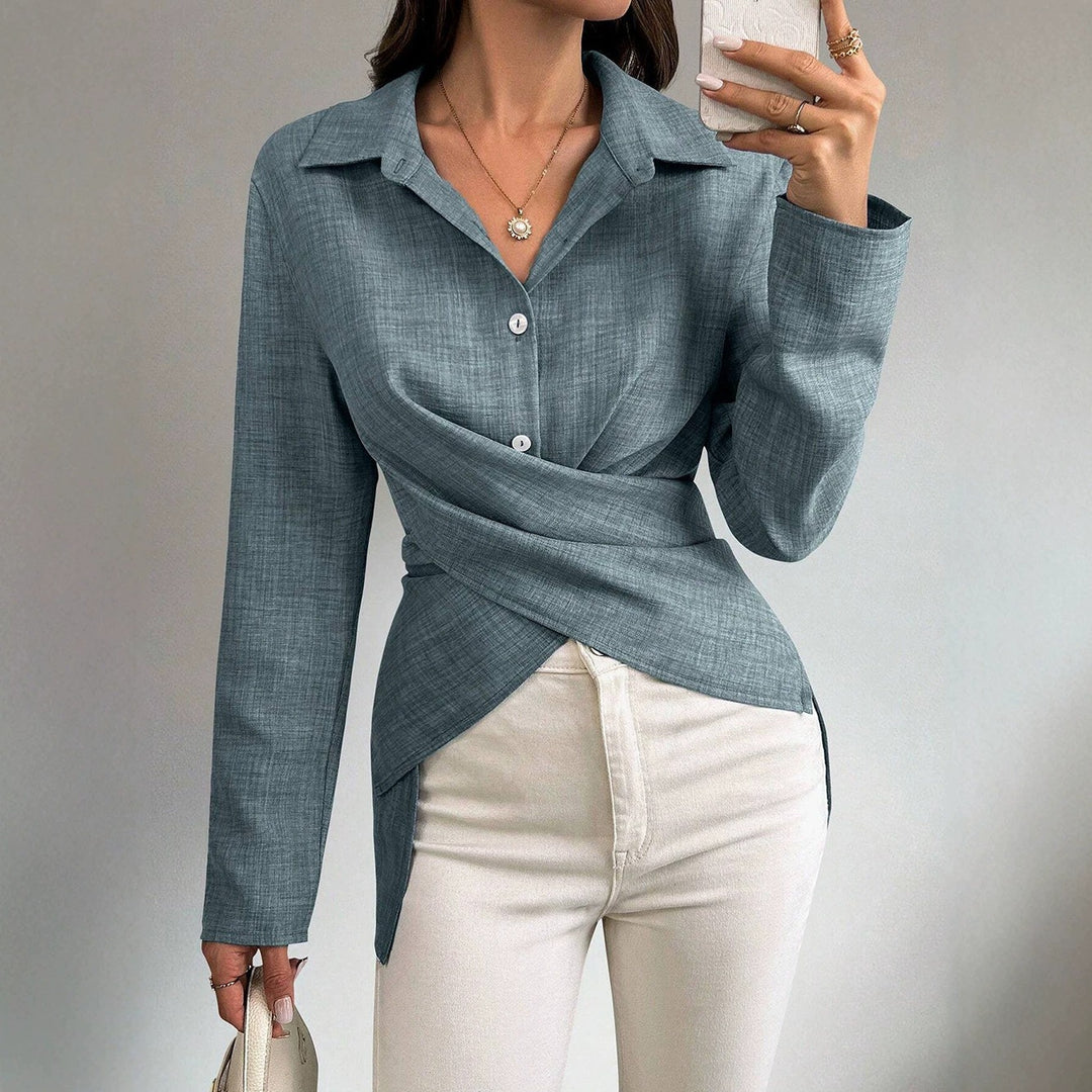 Damen Wickelbluse mit Hemdkragen und asymmetrischem Saum Drune