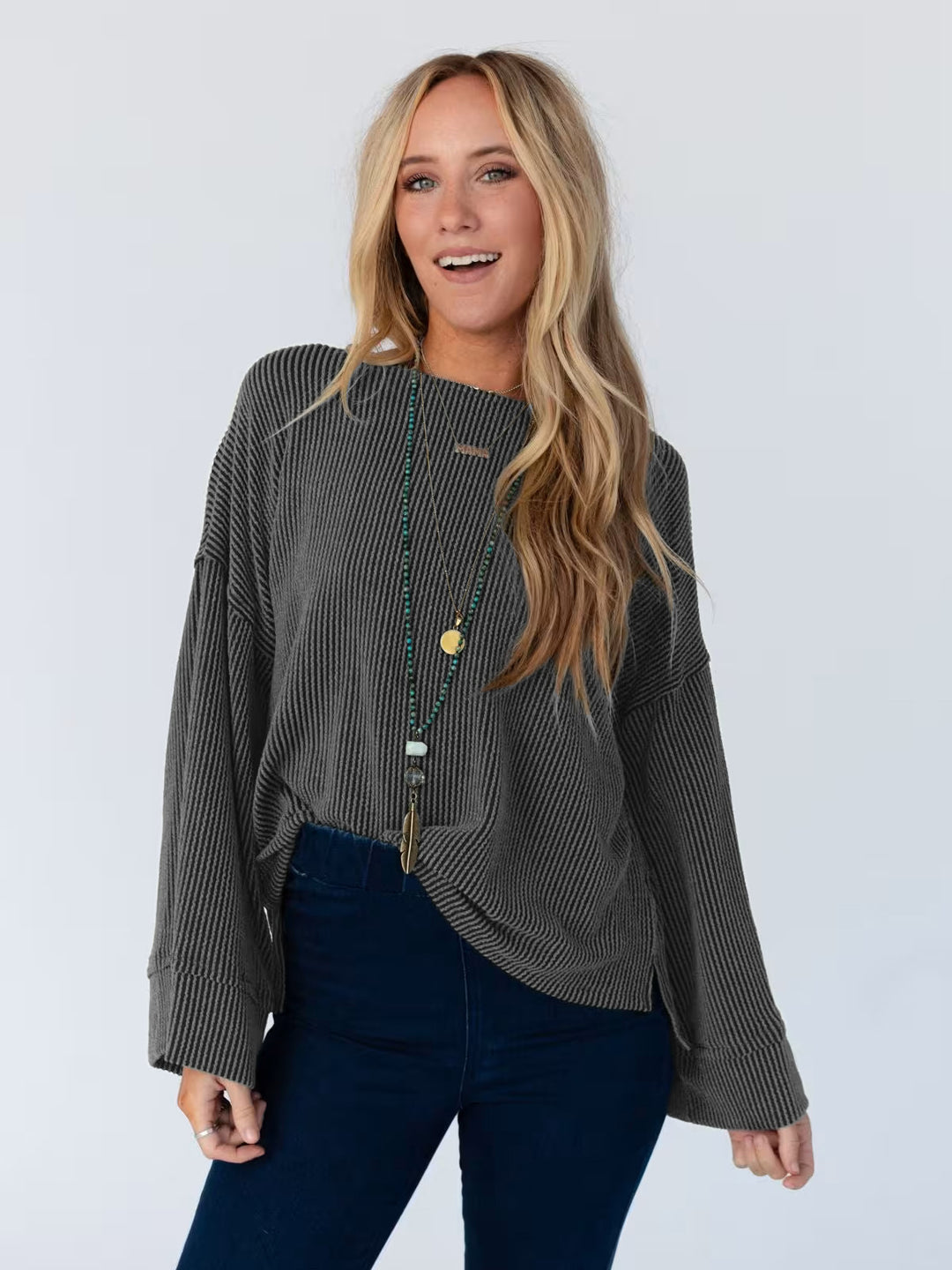 Damen lässiges Oversize-T-Shirt mit strukturiertem Muster Drune