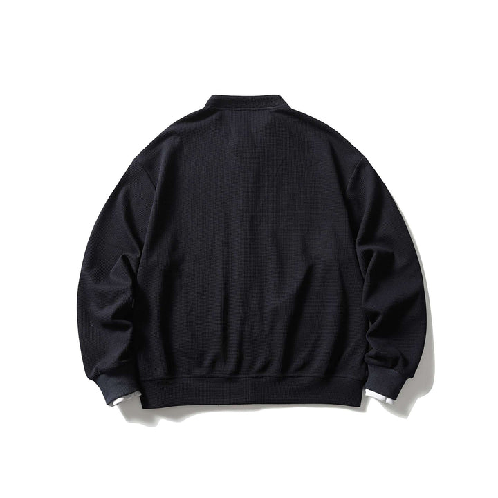 Unisex Kurz geschnittene Boxy‑Blousonjacke mit Waffelstruktur, Stehkragen und kontrastpaspel Drune