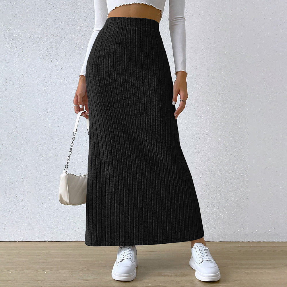 Damen gerippter Maxi-Rock mit hohem Bund, taillierter Stretchpassform und schmeichelnder Längsrippe Drune