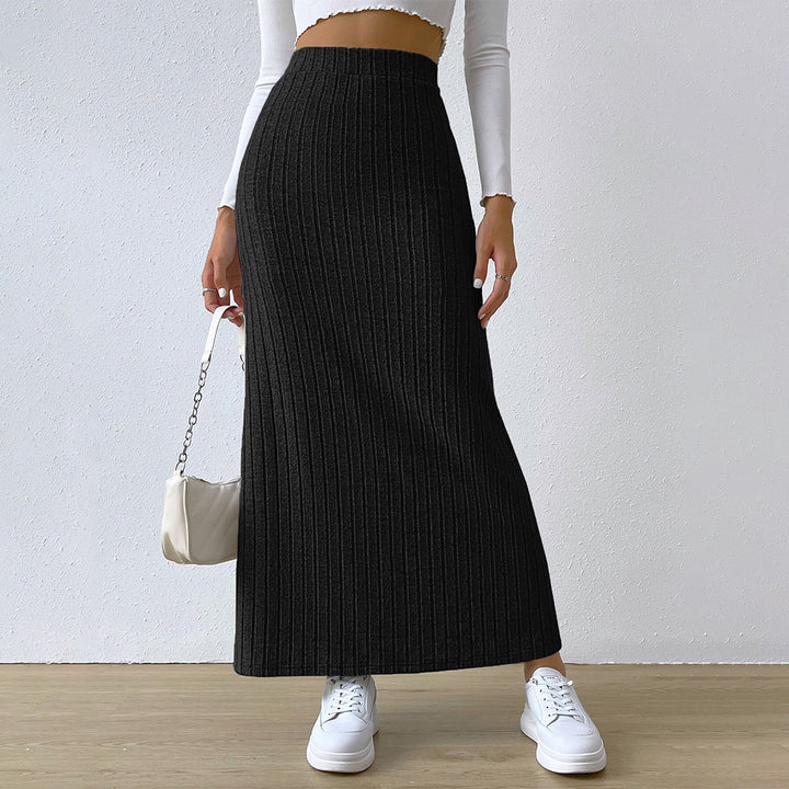 Damen gerippter Maxi-Rock mit hohem Bund, taillierter Stretchpassform und schmeichelnder Längsrippe Drune