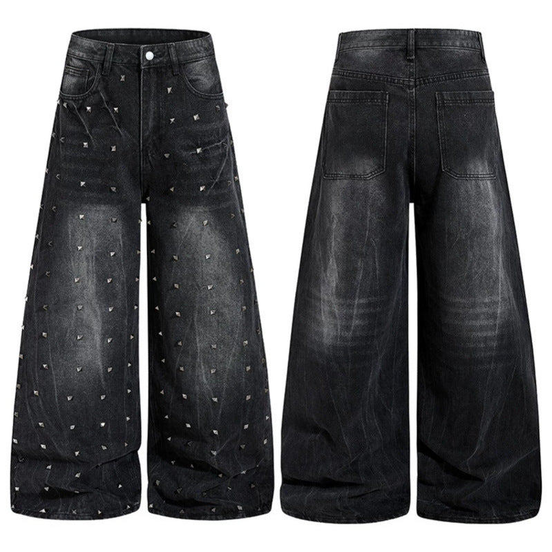 Damen High‑Waist weite Denim‑Culotte mit Metallnieten und Balloon‑Silhouette Drune