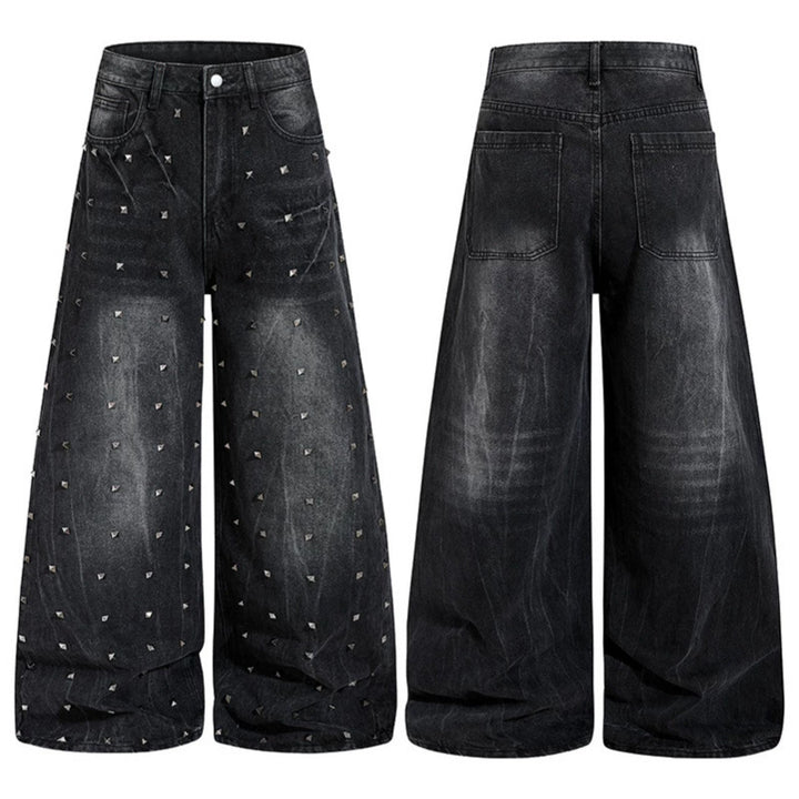 Damen High‑Waist weite Denim‑Culotte mit Metallnieten und Balloon‑Silhouette Drune