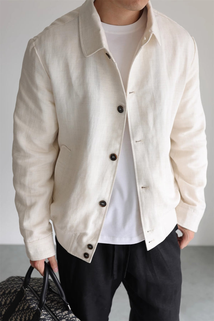 Herren Leichte Leinenjacke mit Hemdkragen und durchgehender Knopfleiste Drune