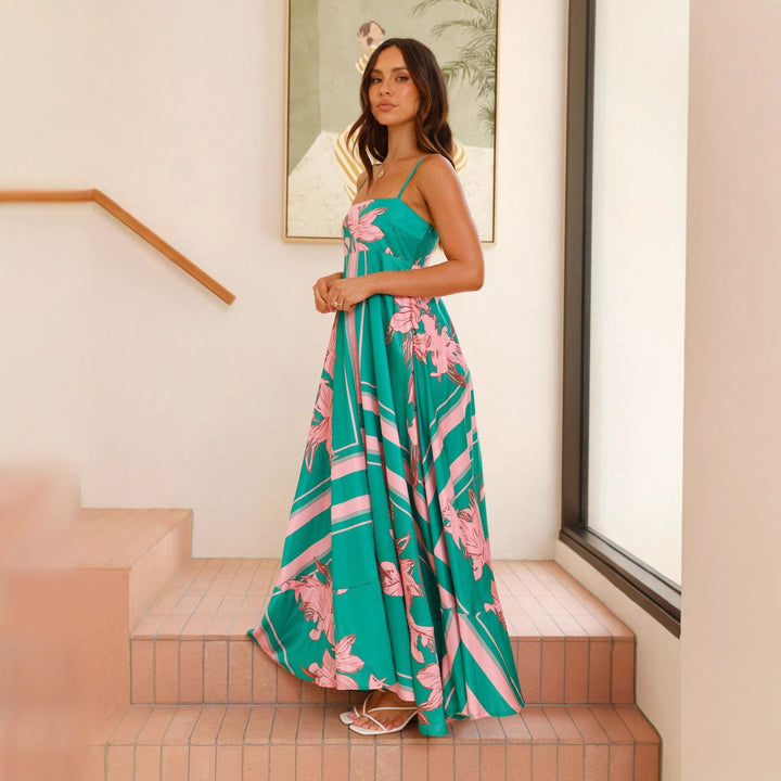 Damen Maxikleid mit elegantem floralem Design und schmalen Trägern Drune