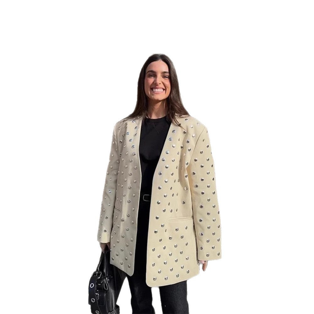 Damen Elegante Blazerjacke mit glamourösen Steinapplikationen Drune