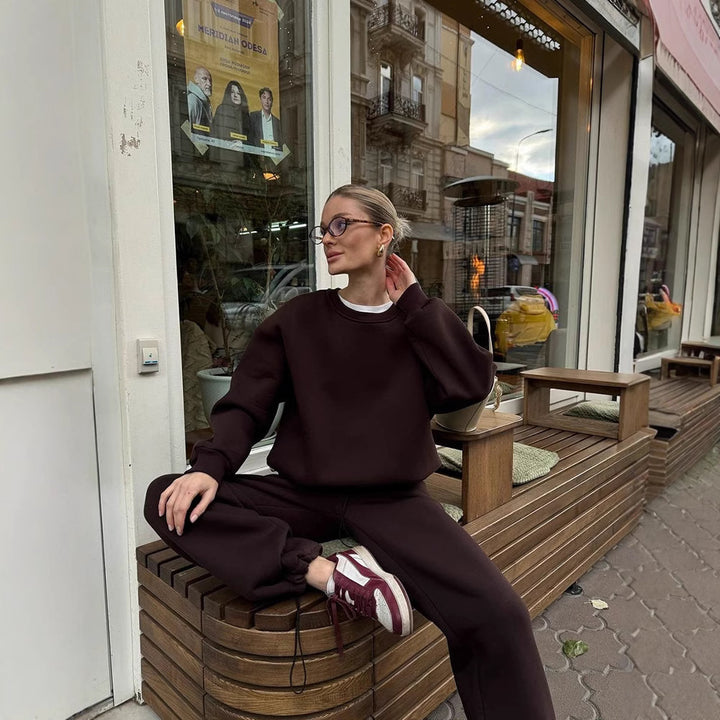 Damen Oversize-Sweatshirt und High-Waist Lounge-Jogginghose Set aus brushed Baumwollmix Drune