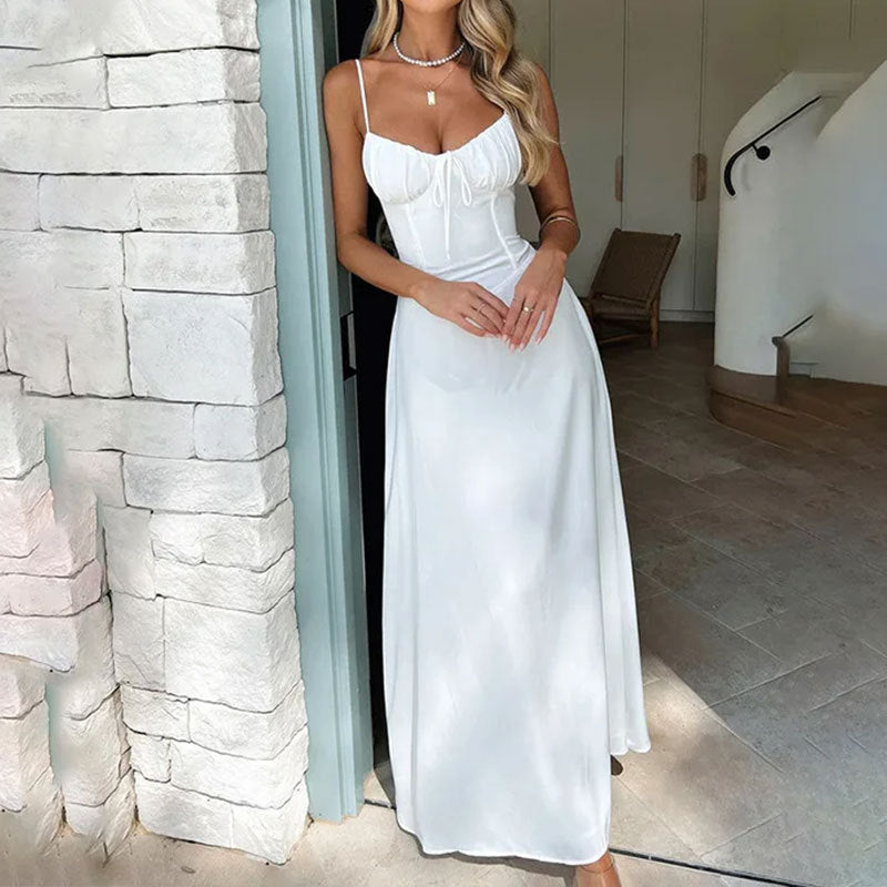 Damen Elegantes One-Shoulder Maxikleid mit fließenden Drapierungen Drune