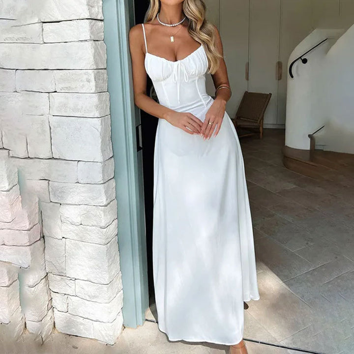 Damen Elegantes One-Shoulder Maxikleid mit fließenden Drapierungen Drune