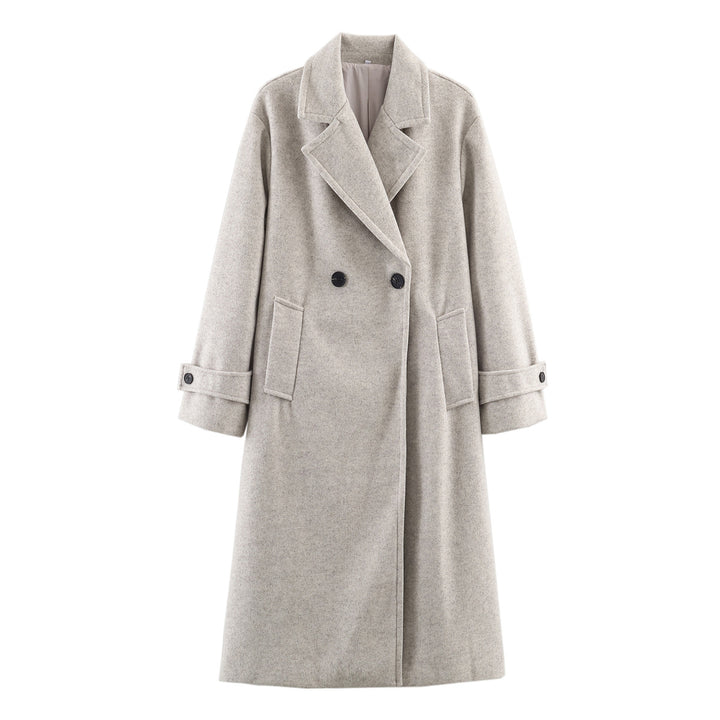Damen Oversize Wollmix-Mantel mit Doppelreiher, breitem Revers und Ärmelriegel Drune