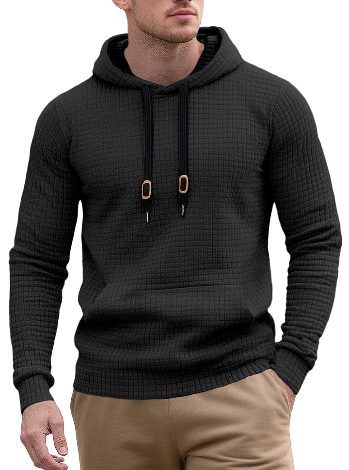Herren nan schmal geschnittener Stepp-Kapuzenpullover mit feiner Quadratstruktur, Kordelzug und geripptem Saum Drune