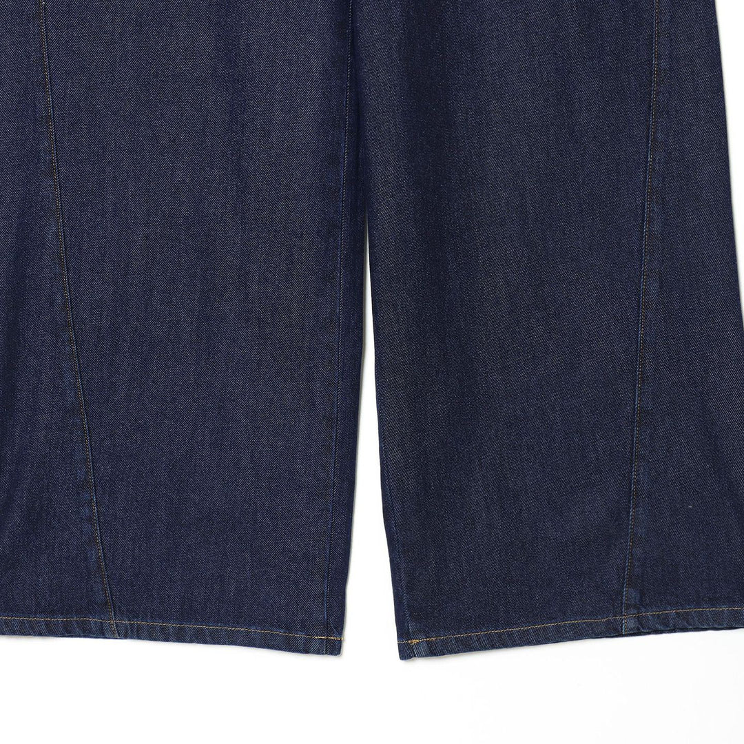 Damen nan hochgeschnittene Jeans mit weitem Bein, Stoffgürtel und großen Vordertaschen Drune