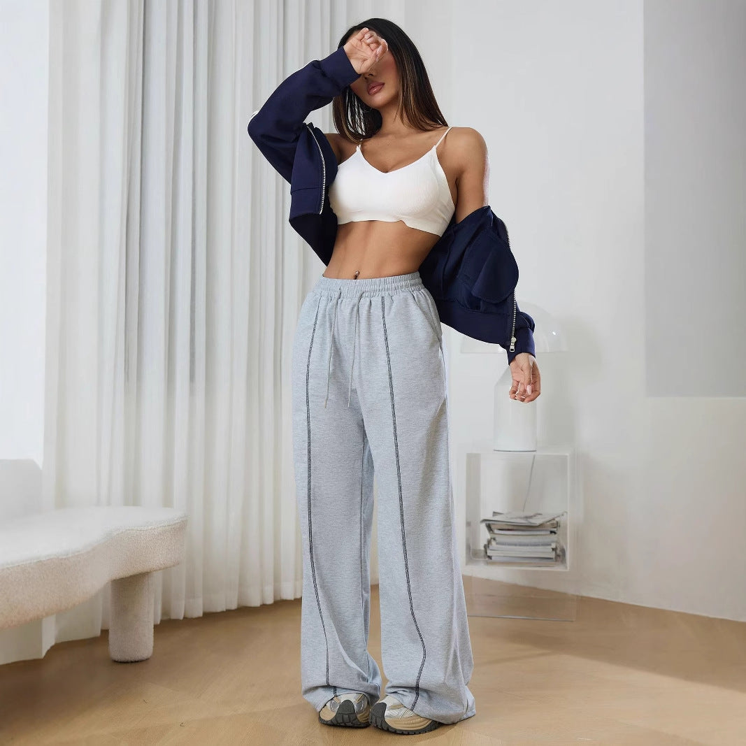 Damen lässige Freizeithose mit hohem Bund und seitlichen Kontrastnähten Drune