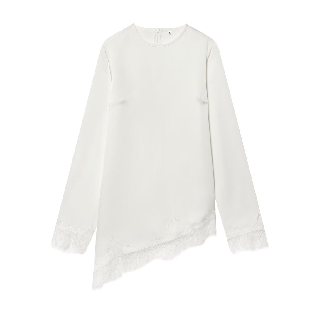 Damen asymmetrisches Blusenshirt mit Spitzenverzierung Drune