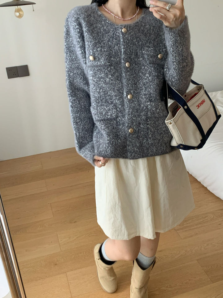 Damen Kuschelige Strickjacke mit Knopfdetail und aufgesetzten Taschen Drune