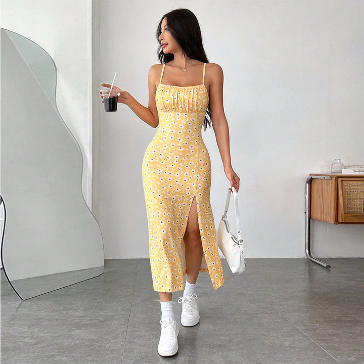 Damen Midi-Kleid mit floralen Mustern und seitlichem Schlitz Drune