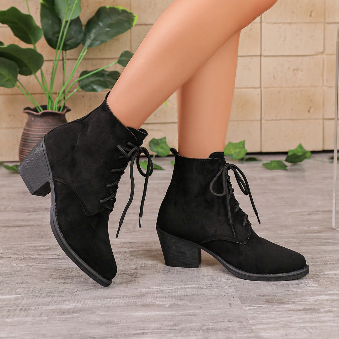 Damen Modische Wildleder Stiefeletten mit Blockabsatz Drune