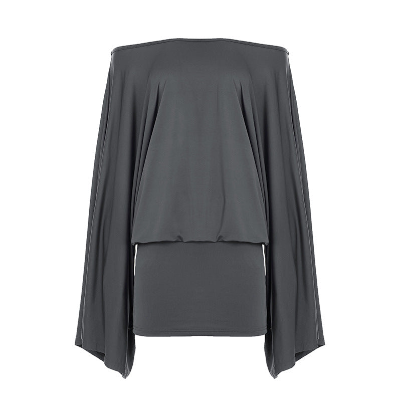 Damen nan schulterfreies Drapiertes Blouson-Top mit weitem Fledermausärmel und tailliertem Bündchen Drune