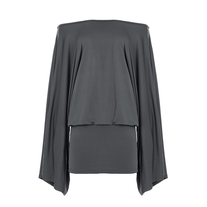 Damen nan schulterfreies Drapiertes Blouson-Top mit weitem Fledermausärmel und tailliertem Bündchen Drune