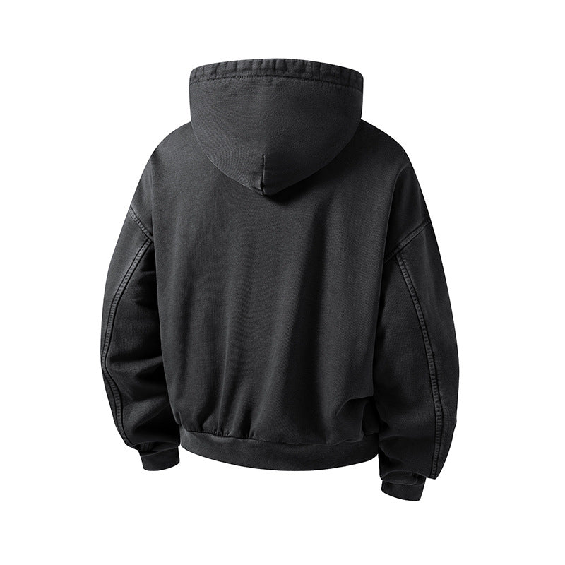 Herren Oversize Kapuzenjacke mit durchgehendem Reißverschluss, fleecegefüttert, Kängurutaschen & gerippten Bündchen Drune