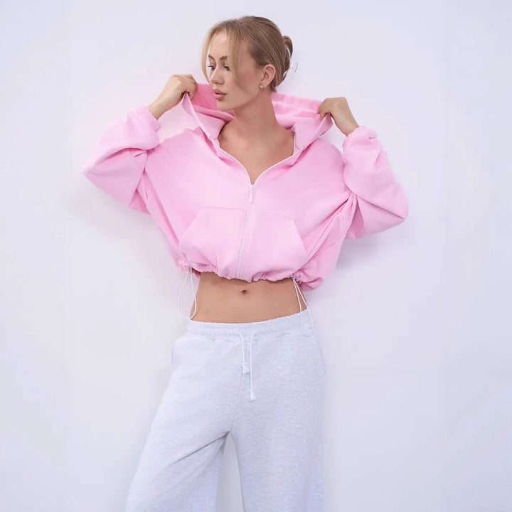 Damen lässiger oversized Kapuzenpullover mit Reißverschluss Drune