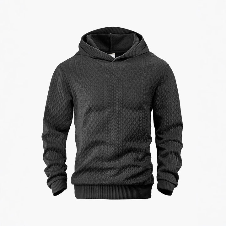 Herren nan strukturierter Schlauchkragen-Pullover mit Kapuze und Waben-Jacquard Drune