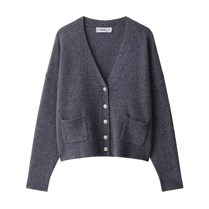 Damen leichte Strickjacke mit Knopfverschluss und aufgesetzten Taschen Drune