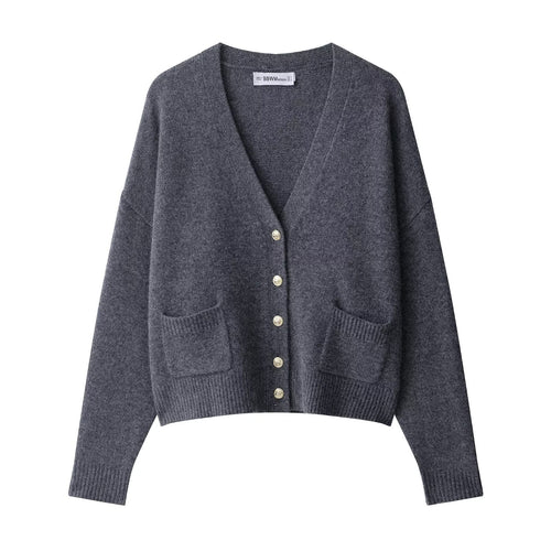 Damen leichte Strickjacke mit Knopfverschluss und aufgesetzten Taschen Drune