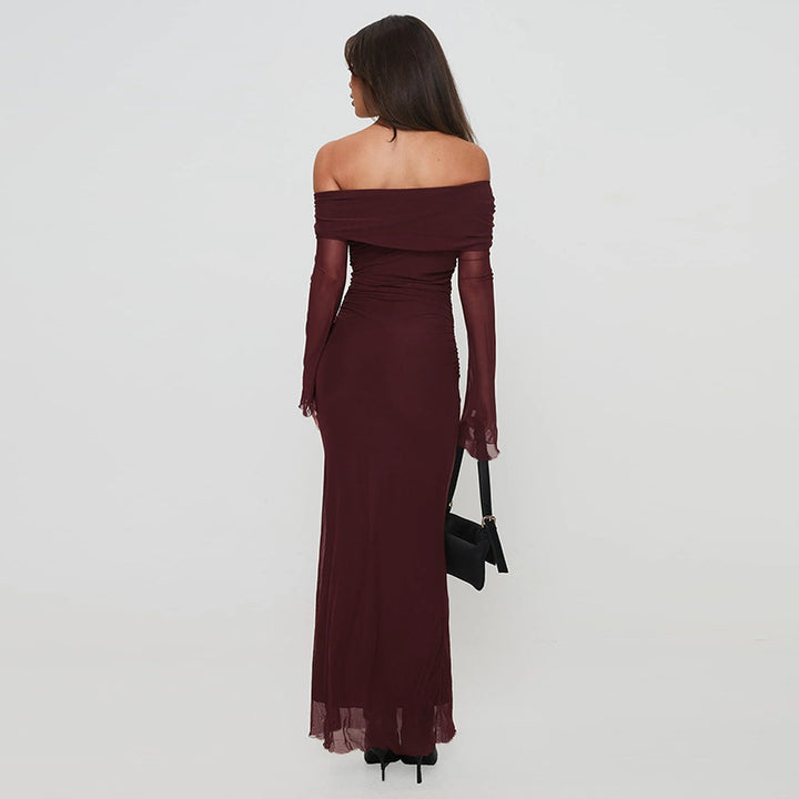 Damen Elegantes Off-Shoulder Maxikleid mit raffiniertem Rüschendesign Drune