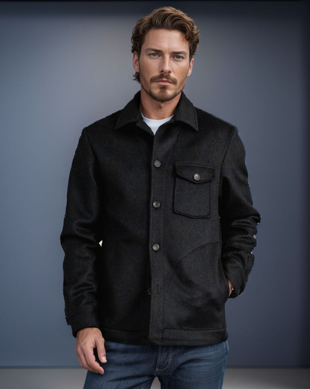 Herren Hemdenjacke aus Wollmix mit aufgesetzter Brusttasche und klassischem Hemdkragen Drune