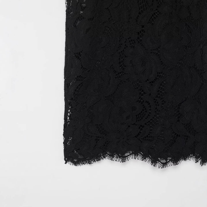Damen Figurbetontes Midikleid aus floraler Spitze mit langen Ärmeln und Scallop-Saum Drune