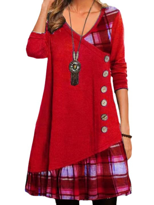 Damen Kleid mit asymmetrischem Schnitt und Karomuster Drune