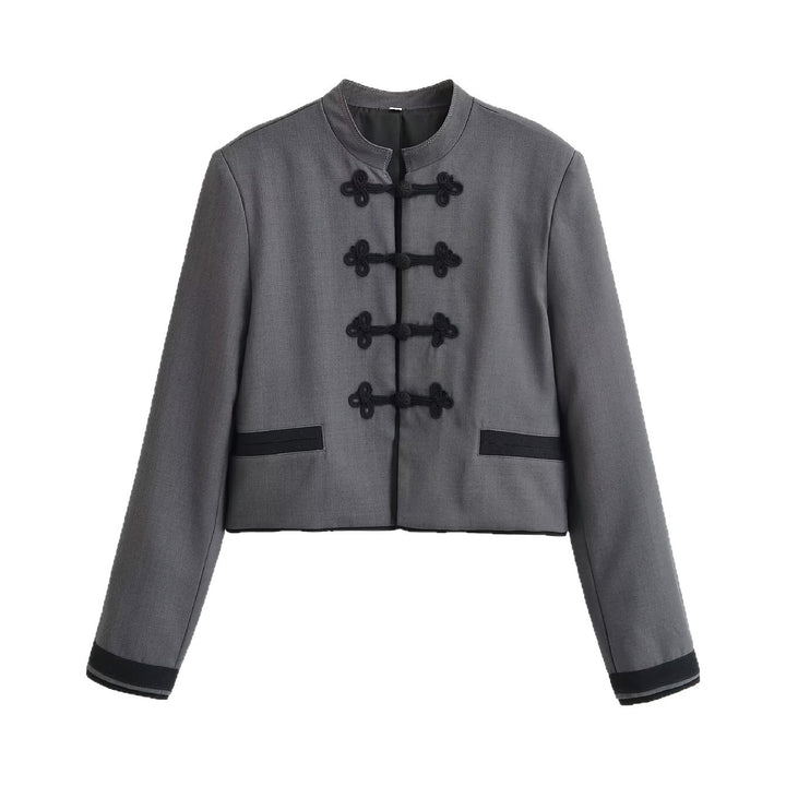 Damen Kurze Jacke mit Stehkragen, dekorativen Froschverschlüssen und boxy Schnitt Drune
