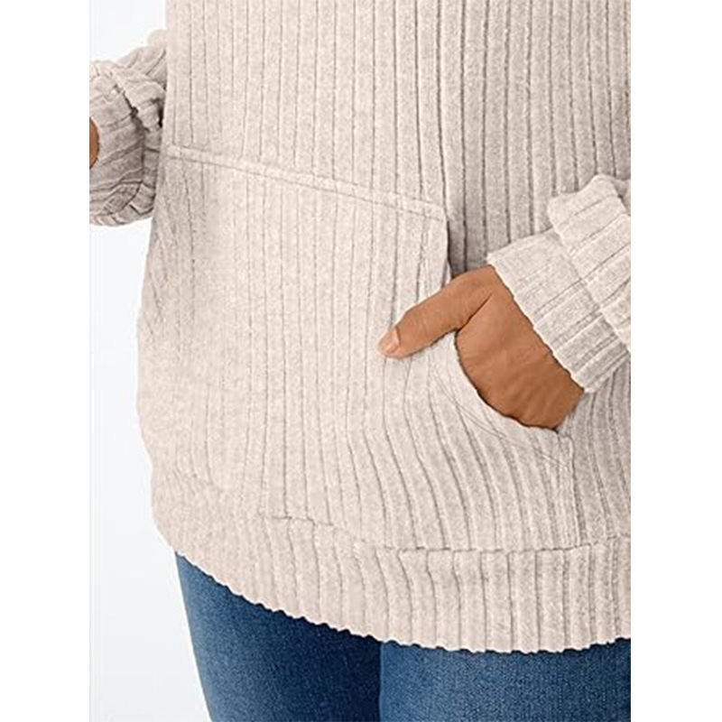 Damen kuscheliger Hoodie mit geripptem Design und praktischer Kängurutasche Drune
