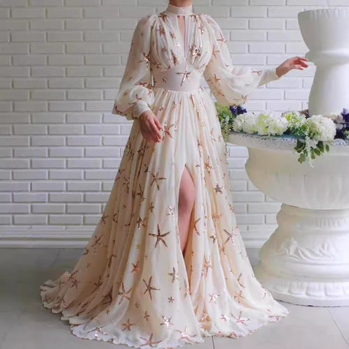 Damen Abendkleid mit funkelndem Paillettenbesatz und elegantem Kragen Drune