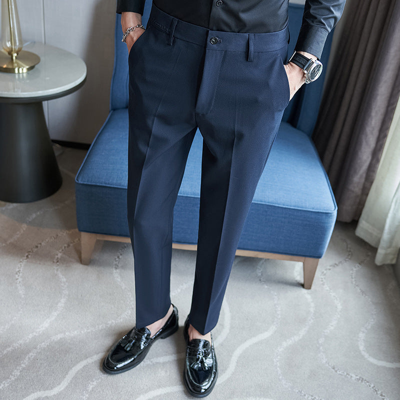 Herren elegante Anzughose mit schlanker Passform und feinem Streifenmuster Drune