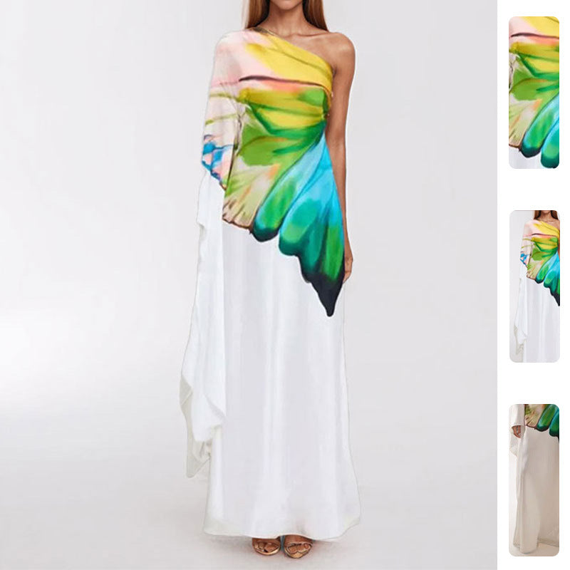 Damen Maxikleid mit asymmetrischem Design und kunstvollem Farbverlauf Drune
