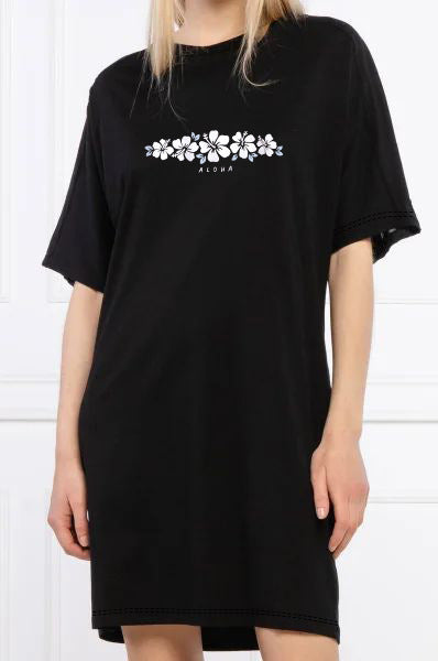 Damen T-Shirt-Kleid mit künstlerischem Blumenmotiv und figurbetontem Schnitt Drune