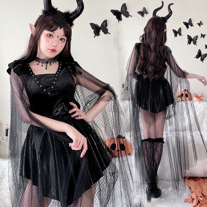 Damen verführerisches Halloween-Kostüm mit transparentem Tüll und zarten Details Drune