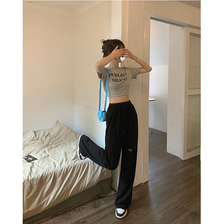 Damen bequeme Freizeithose mit modischen Cut-Out-Details Drune