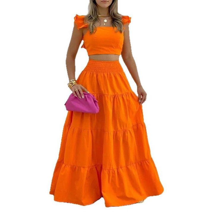 Damen Maxikleid mit voluminösem Rock und Rüschendetails Drune
