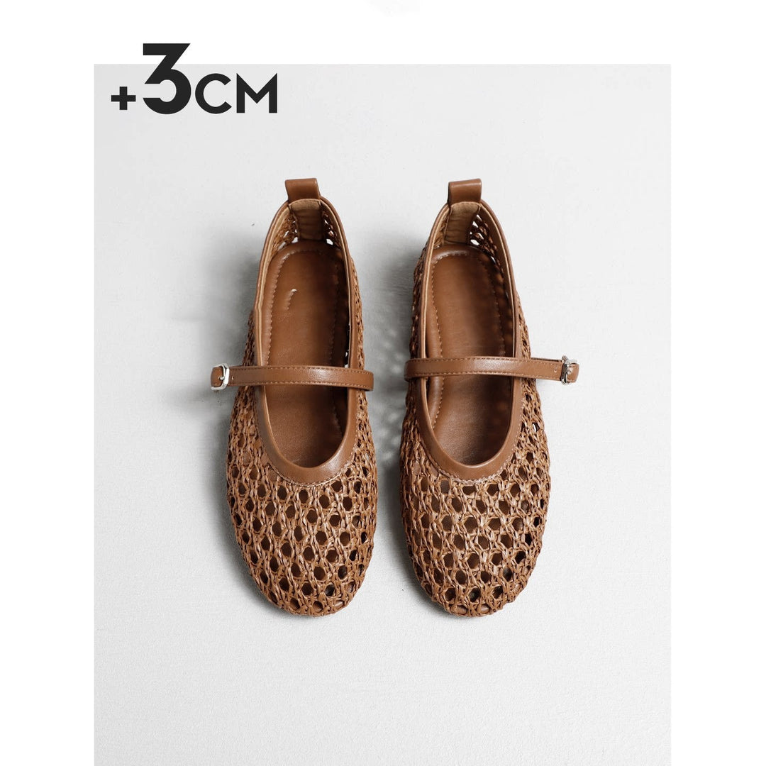 Damen elegante Ballerinas mit luftiger Webstruktur und zierlichem Riemchen Drune