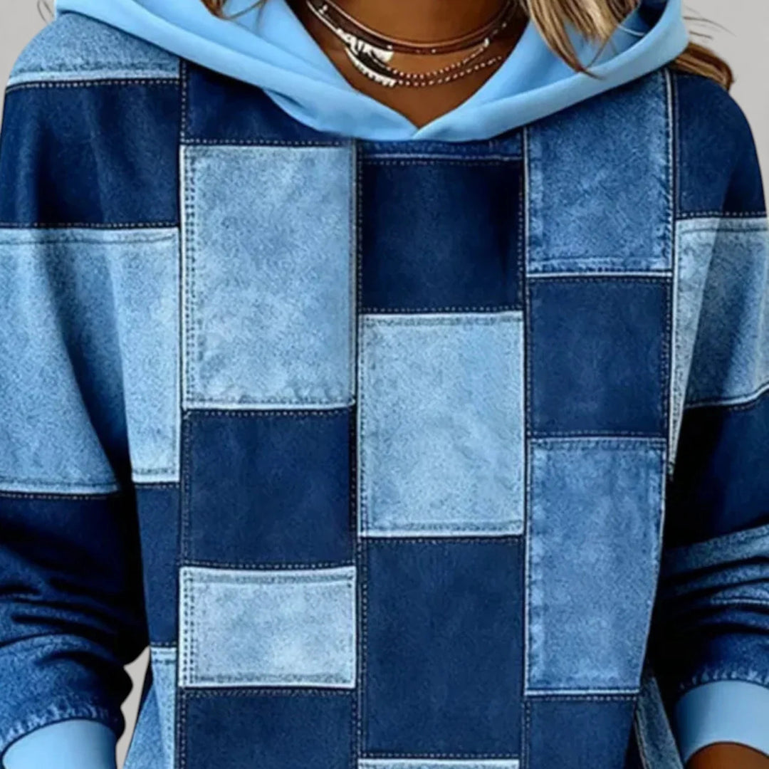 Damen Modischer Kapuzenpullover mit Patchwork-Design