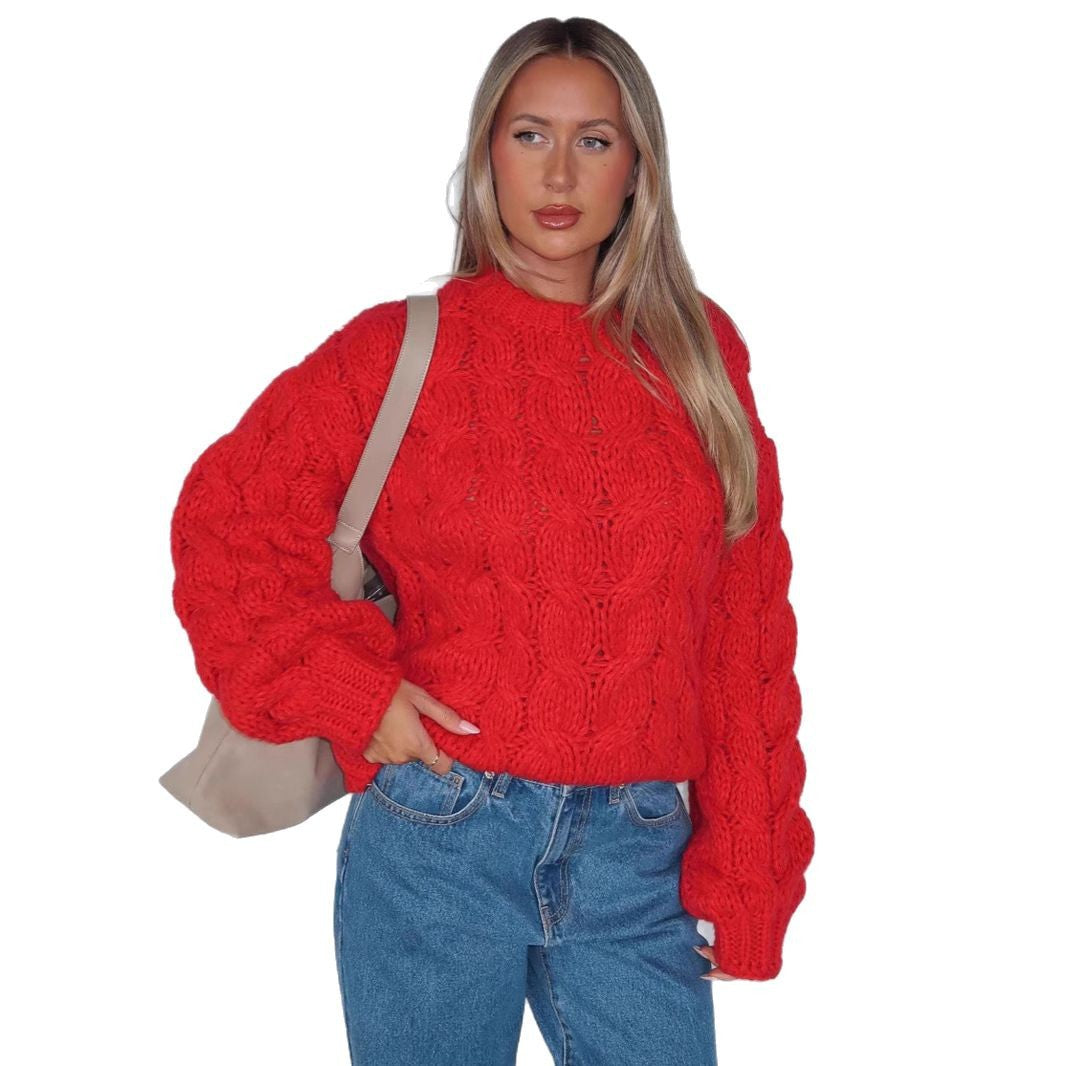 Damen Grobstrickpullover mit modernem Zopfmuster und lässigem Schnitt Drune