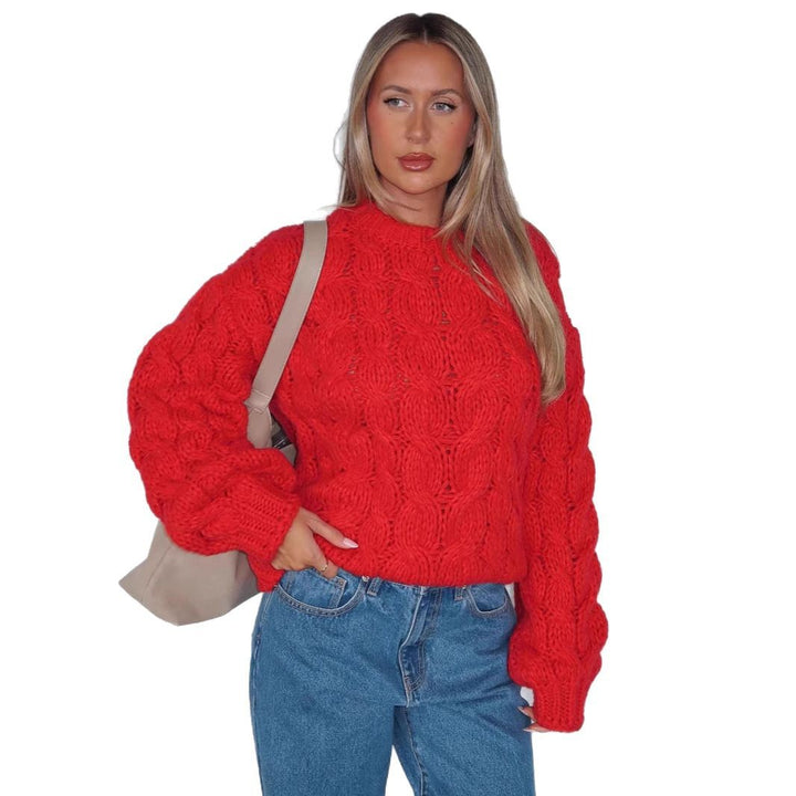 Damen Grobstrickpullover mit modernem Zopfmuster und lässigem Schnitt Drune